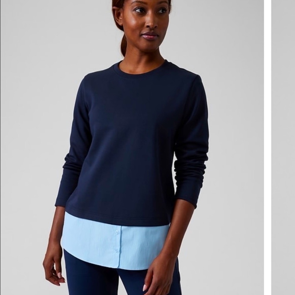 Athleta Haut Gallery 2.0 Black Sweatshirt w/ Blue Shirttail Hem Size S